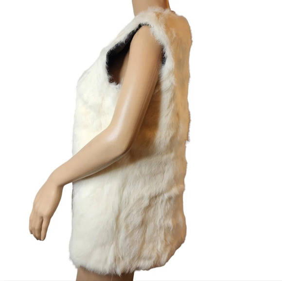Saks Fifth Avenue Rabbit Fur Leather Zip Vest Women's Size Large Pockets - Picture 10 of 16